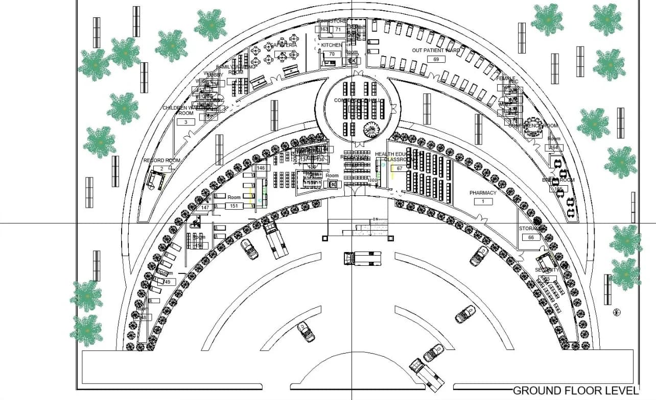Ground floor plan line drawing with room labels