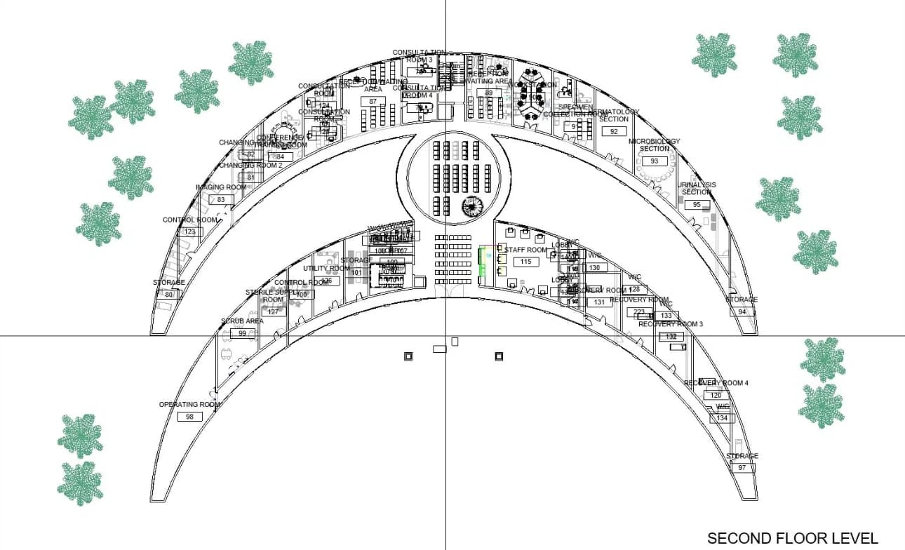 Second floor plan line drawing with room labels