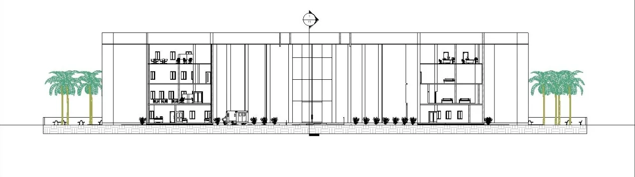Section A–A line drawing showing floor levels and interior spaces