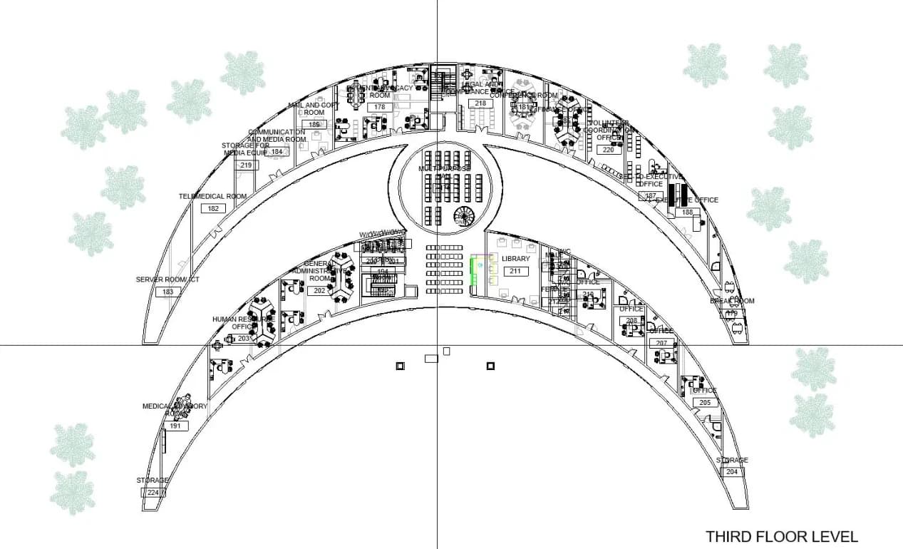 Third floor plan line drawing with room labels