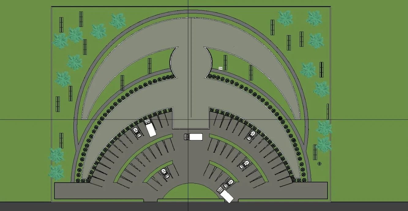 Site layout of the Sickle Cell Specialist Hospital, showing two crescent-shaped wings set in landscaped grounds